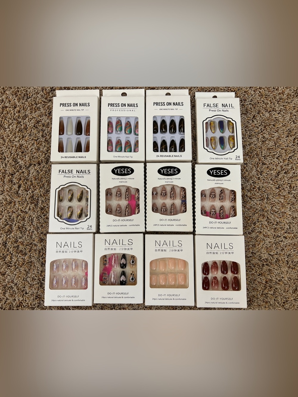 12 Sets Press-On Nails Lot – 24pc Each – New / Assorted Designs